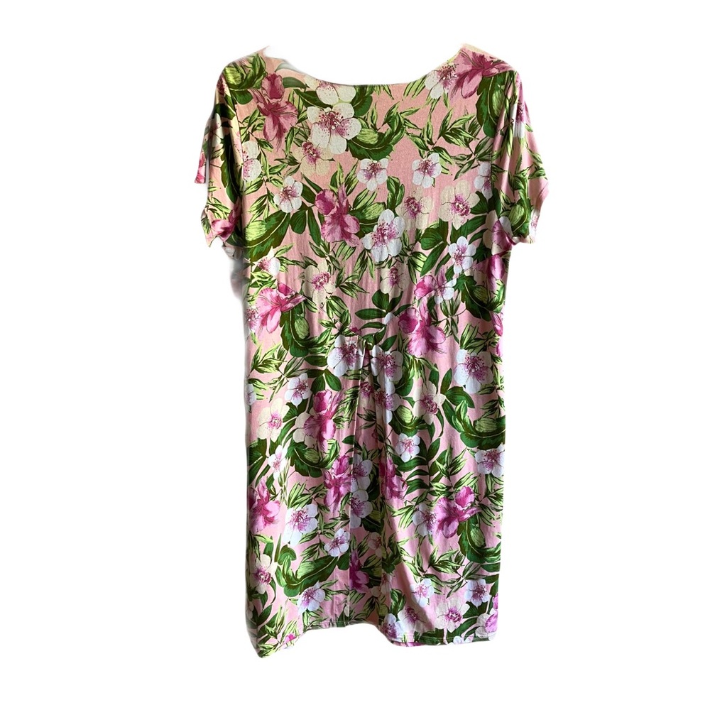 J. Jill Pink Green Floral Print Dress Size L Petite Pockets Short Sleeves Cotton - Picture 2 of 10